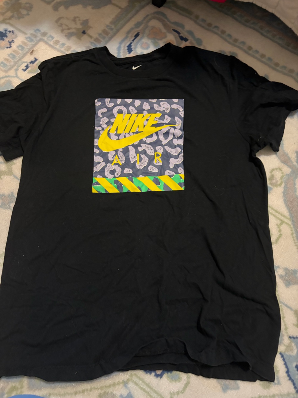 Nike Black Short-Sleeve Tee with Yellow Swoosh and Green Accent